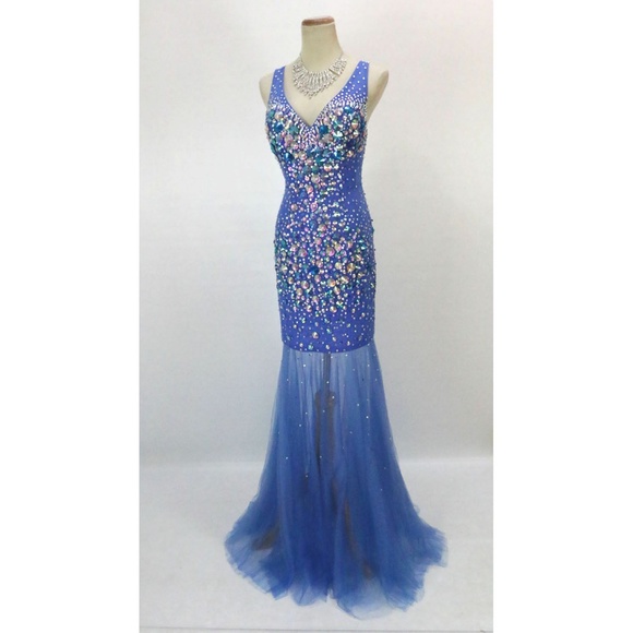 NWT Jovani Authentic Royal Beaded Halter Open-Back - Picture 6 of 8
